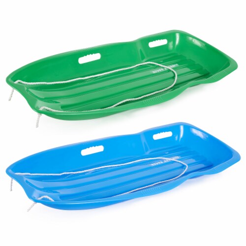 Slippery Racer Downhill Xtreme Adults Kids Toboggan Snow Sled, Blue and Green Perspective: front