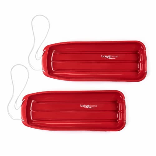 Lucky Bums Kids 48 Inch Plastic Snow Toboggan Sled with Pull Rope, Red (2 Pack) Perspective: front