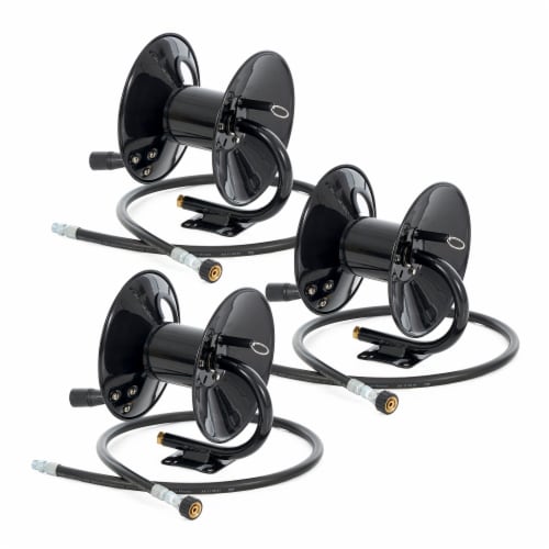 Apache Steel Pressure Washer Reel for 50 Foot Hose with Pump, Black (3 Pack) Perspective: front