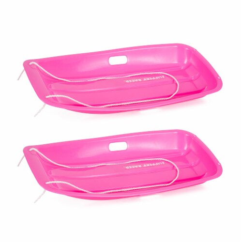Slippery Racer Downhill Sprinter Kids Plastic Toboggan Snow Sled, Pink (2 Pack) Perspective: front