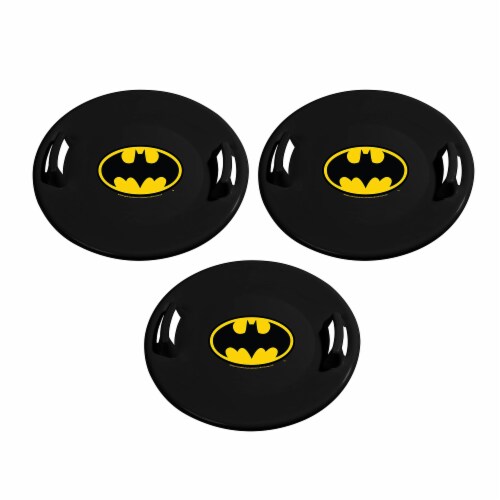 Slippery Racer Downhill Pro Batman Plastic Saucer Disc Snow Sled, Black (3 Pack) Perspective: front