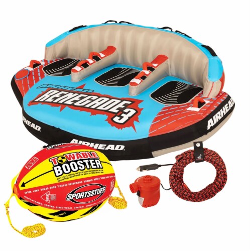 Airhead Renegade 3 Person Towable Water Tube w/ SPORTSSTUFF Towable Booster Ball Perspective: front