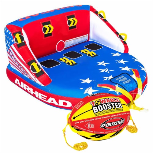 Airhead Patriot 3 Person Chariot Style Tube with SPORTSSTUFF 4K Booster Ball Perspective: front