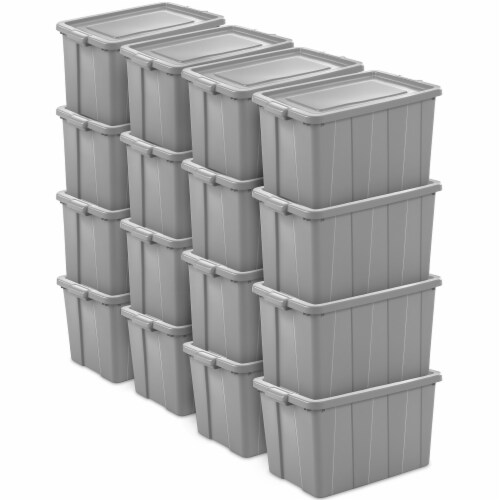 Sterilite Tuff1 30 Gallon Plastic Storage Tote Container Bin with Lid (16 Pack) Perspective: front