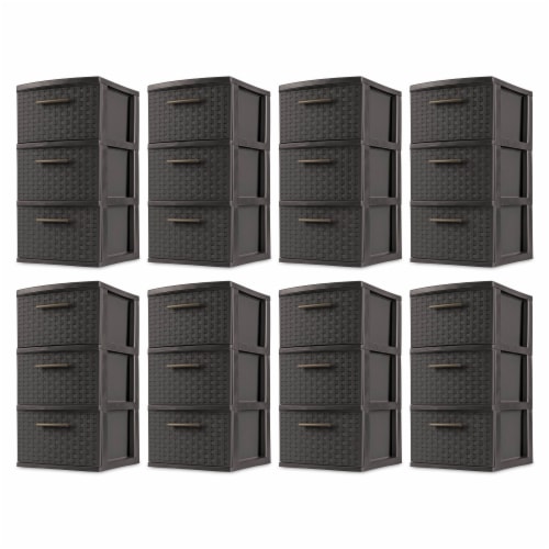 Sterilite 3 Drawer Wicker Weave Decorative Storage Tower, Espresso (8 Pack) Perspective: front