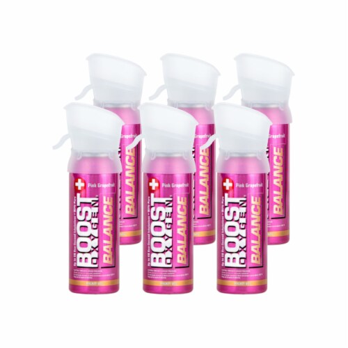 Boost Oxygen Pocket Sized Canned Oxygen w/ Mouthpiece, Pink Grapefruit (6 Pack) Perspective: front
