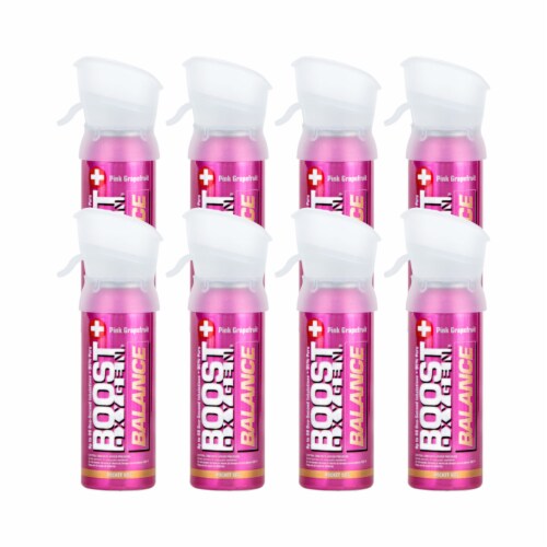 Boost Oxygen Pocket Sized Canned Oxygen w/ Mouthpiece, Pink Grapefruit (8 Pack) Perspective: front