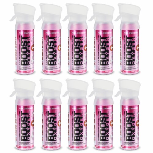 Boost Oxygen Pocket Sized Canned Oxygen w/ Mouthpiece, Pink Grapefruit (10 Pack) Perspective: front