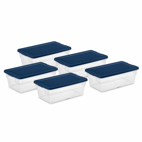 Sterilite Stackable 6 Quart Storage Box Container, Marine Blue Lid (120 Pack) Perspective: front