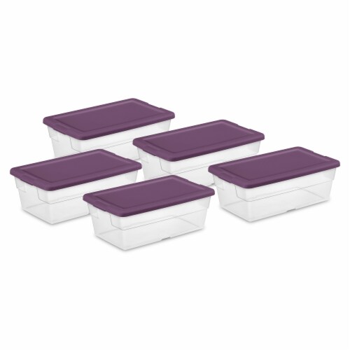 Sterilite Stackable 6 Qt Storage Box Container, Clear, Moda Purple