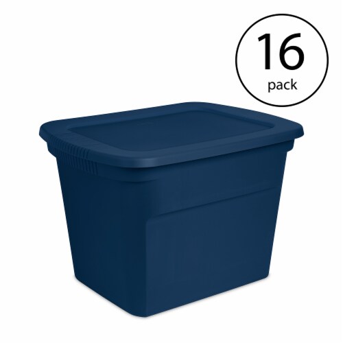 Sterilite Lidded Stackable 18 Gallon Storage Tote Container, Blue, 16 Pack