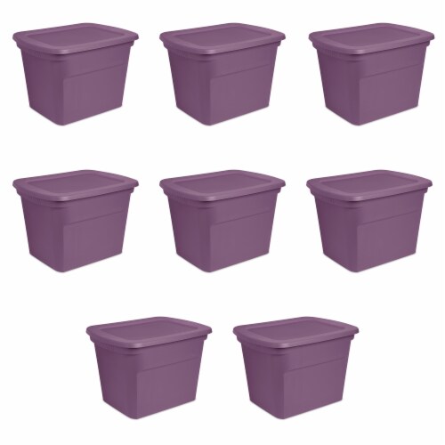 Sterilite 18 Gallon Storage Tote Stackable Plastic Bin with Lid, Purple, 16  Pack 