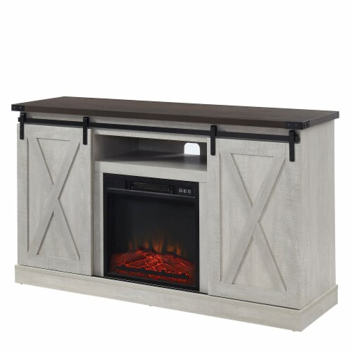 Edyo Living Electric Fireplace TV Stand Table with Sliding Barn Door, Gray Wash Perspective: front