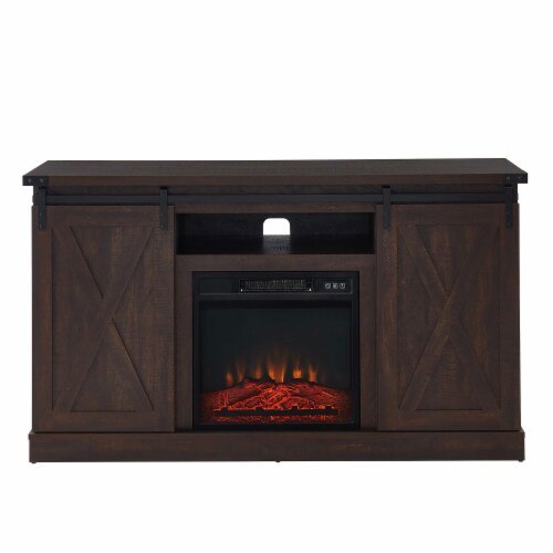 Edyo Living Electric Fireplace TV Stand Table with Sliding Barn Door, Espresso Perspective: front