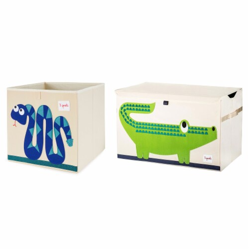 3 Sprouts Storage Bin Box, Blue Snake & Toy Chest Bin for Playroom, Crocodile Perspective: front