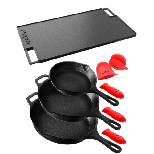 NutriChef Non Stick Cast Iron Skillet 3 Piece Set w/ 18 Inch Stovetop Grill  Pan, 1 Piece - Kroger