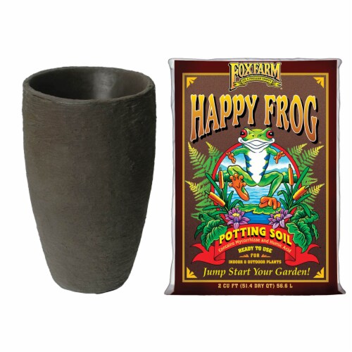 Algreen Valencia Curve Flower Pot Planter, Brown & FoxFarm Potting Soil, 12 Qt Perspective: front