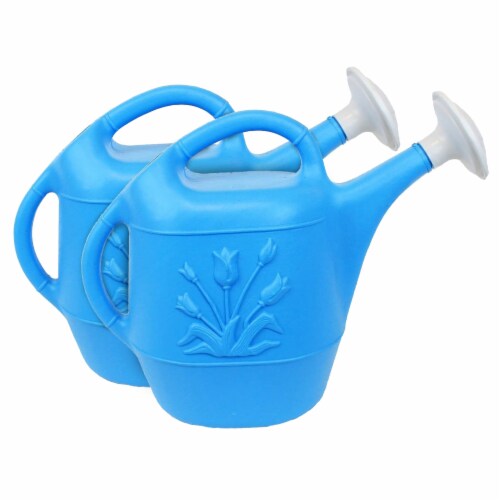Union Products Plants & Garden 2 Gal Plastic Watering Can, Caribbean Blue, 2 Ct Perspective: front