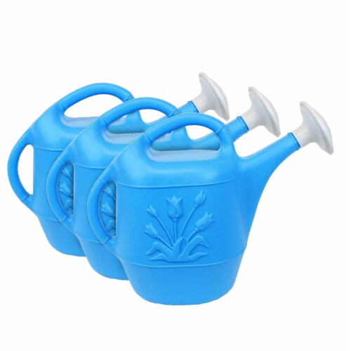 Union Products Plants & Garden 2 Gal Plastic Watering Can, Caribbean Blue, 3 Ct Perspective: front