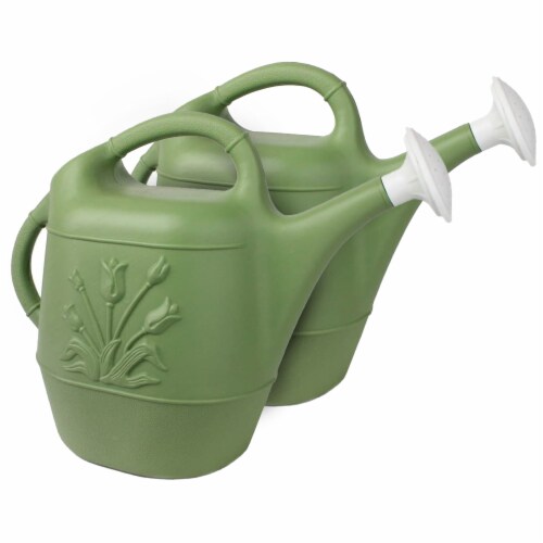 Union Products Plants & Garden 2 Gal Plastic Watering Can, Sage Green, 2 Ct Perspective: front