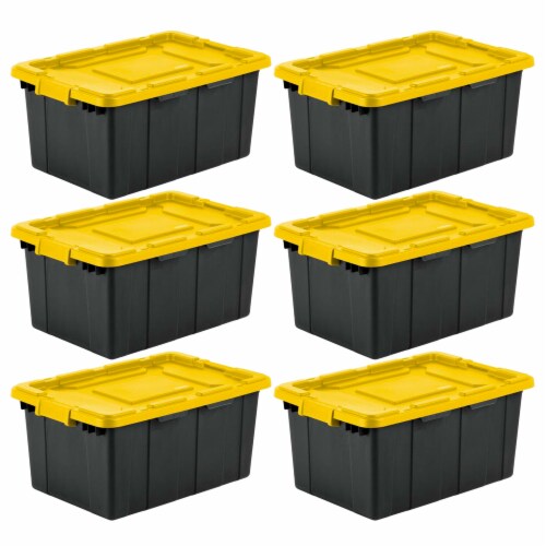 Sterilite 27 Gallon Plastic Stacker Tote, Heavy Duty Lidded Storage Bin  Container for Stackable Garage and Basement Organization, Black, 4-Pack