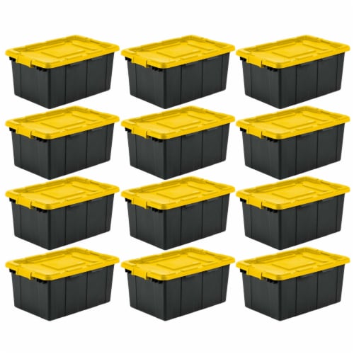 Sterilite 27 Gallon Plastic Stacker Tote, Heavy Duty Lidded Storage Bin  Container for Stackable Garage and Basement Organization, Black, 4-Pack