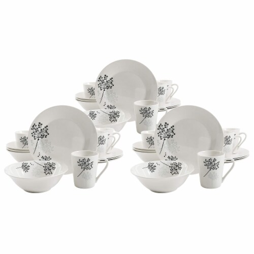 Gibson Netherwood 12 Pc Glaze Dinnerware Plates, Bowls, and Mugs, White (3 Pack) Perspective: front