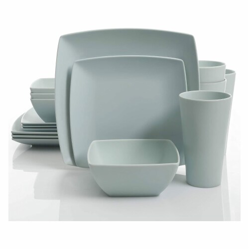 Gibson Home 16 Pc Melamine Dinnerware Set Plates, Bowls, & Cups, Mint (4 Pack) Perspective: front
