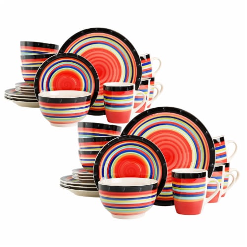 Gibson Casa Stella 16 Pc Dinnerware Plates, Bowls, & Mugs Set, Multicolor (2 Pk) Perspective: front