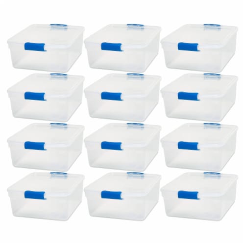 Homz Plastic Set of 10 Storage Tote with White Lid, Clear, 6 Quart