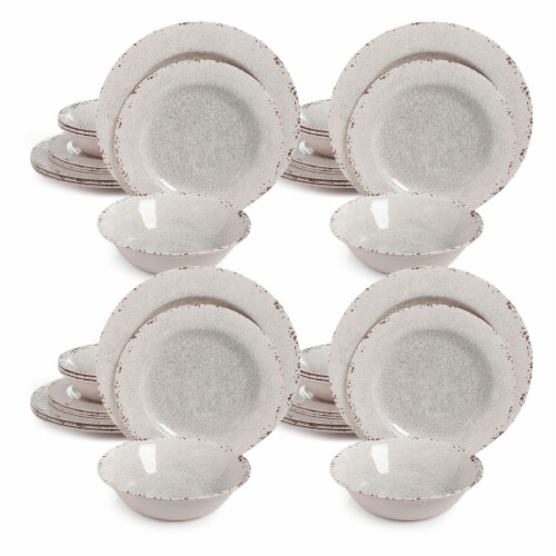 Gibson Studio California Mauna 12 Piece Melamine Dinnerware Set, Ice (4 Pack) Perspective: front