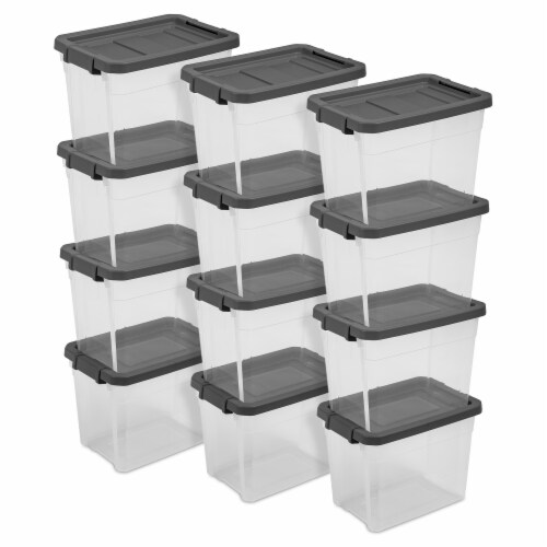 Sterilite 30 Qt Clear Plastic Stackable Storage Bin w/ Grey Latch Lid, 12  Pack, 12pk - Kroger