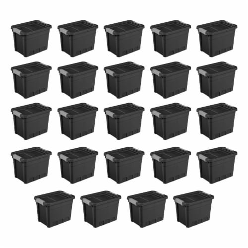 Sterilite 7.5 Gal Rugged Industrial Storage Totes w/ Latch Lids, Black (24 Pack) Perspective: front