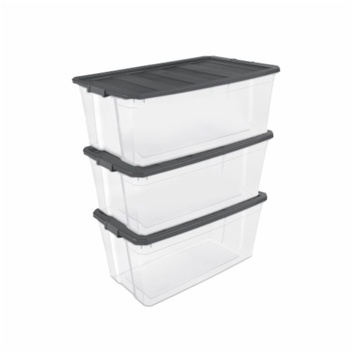 Sterilite 30 Qt Clear Plastic Stackable Storage Bin w/ Grey Latch