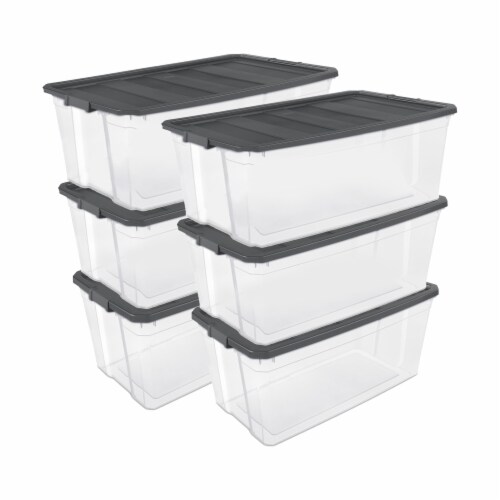 Sterilite 27 Gallon Plastic Stacker Tote, Heavy Duty Lidded Storage Bin  Container for Stackable Garage and Basement Organization, Black, 4-Pack