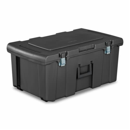 Sterilite 16 Gal Plastic Footlocker Container with Wheels, Flat Gray (6 Pack) Perspective: front