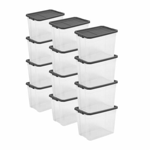 Sterilite 30 Quart Clear Plastic Storage Bin w/White Latch Lid, (12 Pack)