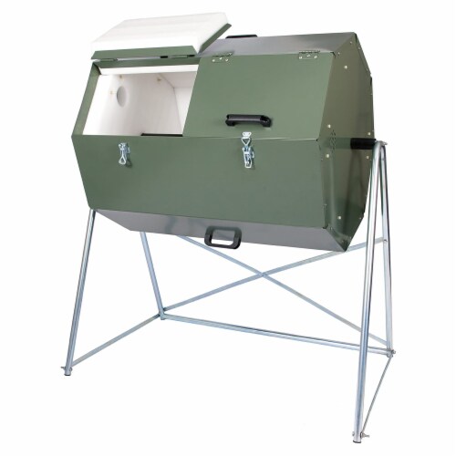 Jora Composters JK270A 70 Gallon Outdoor Dual Chamber Steel Compost Tumbler Bin Perspective: front