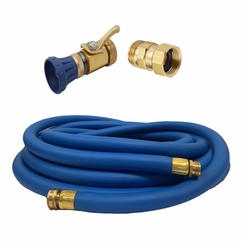 Underhill 50 Ft Blue Water Hose w/ Precision Cloudburst Nozzle & Hose Adapter Perspective: front