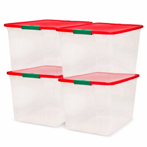 Homz 64 Qt Secure Latch Clear Plastic Storage Container Bin w/ Red