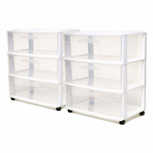 Homz Plastic 3 Clear Drawer Small Rolling Storage Container Tower, White, 2  Pack, 1 Piece - Gerbes Super Markets