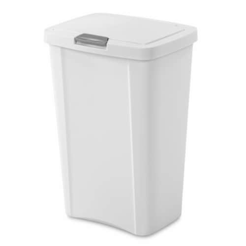 Sterilite 13 Gallon TouchTop Wastebasket with Titanium Latch, White (4 Pack) Perspective: front