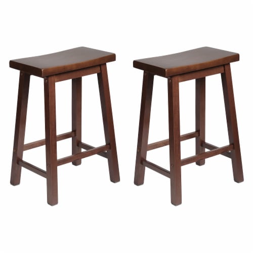 PJ Wood Classic Saddle Seat 24 Inch Kitchen Bar Counter Stool Walnut 2 Pack 2 Piece Pick n Save
