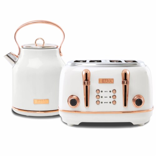 Haden Heritage 4 Slice Wide Slot Toaster Electric Water Kettle Ivory Copper 2 Piece Foods Co