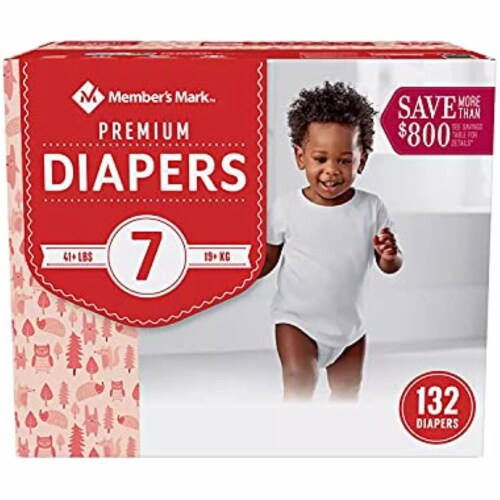 Members Mark Premium Baby Diapers Size 7 (41+ Pounds), 132 Count, 1