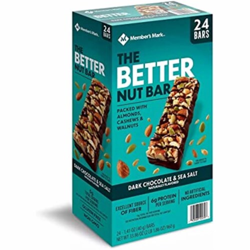 Member's Mark The Better Nut Bar, Dark Chocolate & Sea Salt, 1.4 Oz (24