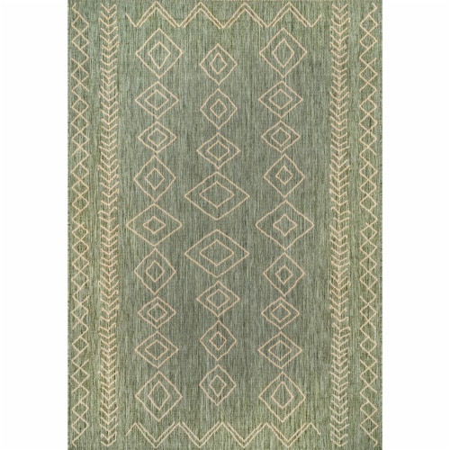 7' X 10' Green Moroccan Indoor Outdoor Area Rug