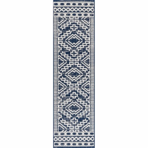 2' X 8' Blue and Gray Moroccan Indoor Outdoor Area Rug