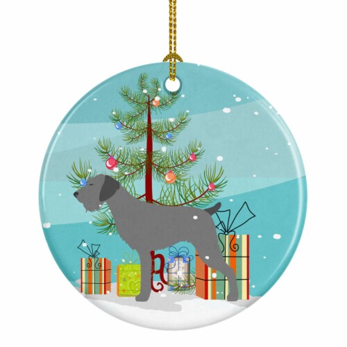 German Wirehaired Pointer Merry Christmas Tree Ceramic Ornament, Perspective: front