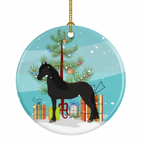 Friesian Horse Christmas Ceramic Ornament, Perspective: front